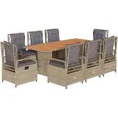 vidaXL 9-delige Tuinset met kussens poly rattan beige