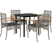 vidaXL 5-delige Tuinset met kussens poly rattan grijs