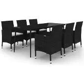 vidaXL 7-delige Tuinset met kussens poly rattan en glas