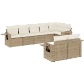 vidaXL 8-delige Loungeset met kussens poly rattan beige