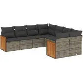 vidaXL 8-delige tuinmeubelset met kussens, grijs, polyrotan