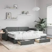 Prolenta Maison Exclusive - Uittrekbaar dagbed met lades, donkergrijs, 80x200 cm, stof
