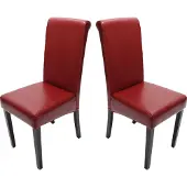 Mendler Set van 2 eetkamerstoelen Keukenstoel Novara II, leer ~ rood, donkere poten