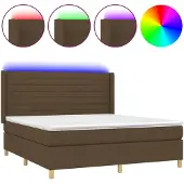 vidaXL Boxspring met matras en LED stof donkerbruin 160x200 cm