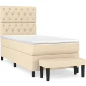 vidaXL Boxspring met matras stof crèmekleurig 80x200 cm