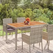 Prolenta Maison Exclusive - Tuintafel met houten blad, grijs, 150x90x75 cm, polyrotan