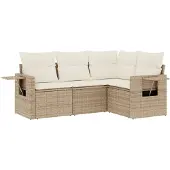 vidaXL 4-delige tuinmeubelset met kussens, beige, polyrotan