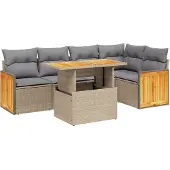 vidaXL 6-delige Loungeset met kussens poly rattan beige