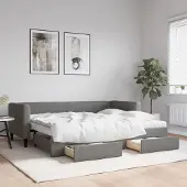 Prolenta Maison Exclusive - Uittrekbaar dagbed met lades, donkergrijs, 80x200 cm, stof