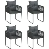 Syfax Tuinstoelen 4 st met kussens poly rattan zwart