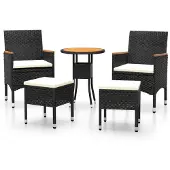 vidaXL 5-delige Loungeset poly rattan zwart