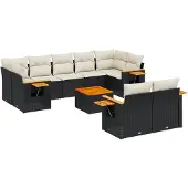 vidaXL 10-delige Loungeset met kussens poly rattan zwart