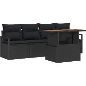 Syfax Tuin Sofa Set 5 st Zwart Poly riet