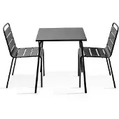 Oviala - Set tuintafel en 2 grijze stalen stoelen - Palavas