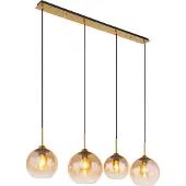 Globo Gouden hanglamp Jamessa 4-lichts met amber glas
