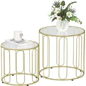 HOMCOM Salontafelset Metaal, gehard glas Ø50 x 50H cm Goud