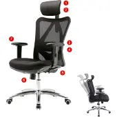 Sihoo bureaustoel bureaustoel, ergonomisch, verstelbare lendensteun, 150kg belastbaar ~ zonder voetsteun zwart