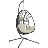vidaXL Hangstoel met standaard rattan en staal beige