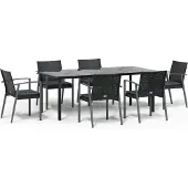 vidaXL 7-delige Tuinset met kussens poly rattan en staal