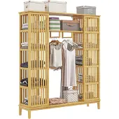 HOMCOM -Kledingkast-Bamboe-145x35x165cm-Natuurlijk Hout