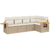 vidaXL 5-delige Loungeset met kussens poly rattan beige