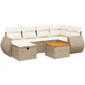 vidaXL 7-delige Loungeset met kussens poly rattan beige