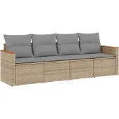 vidaXL 4-delige Loungeset met kussens poly rattan gemengd beige