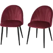 HOMCOM -Eetkamerstoel-Fluwelen (100% polyester)-52x54x79cm-Bordeaux, Zwart