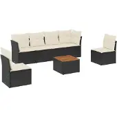 vidaXL 7-delige tuinmeubelset met kussens, zwart, polyrotan