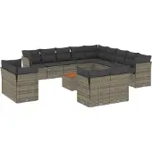 vidaXL 14-delige loungeset voor de tuin met kussens, grijs, polyrotan