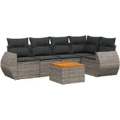 vidaXL 6-delige tuinmeubelset met kussens, grijs, polyrotan
