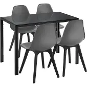 En.casa Eethoek Delft glazen eettafel met 4 stoelen zwart en grijs
