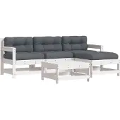 vidaXL 5-delige Loungeset met kussens massief hout wit