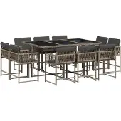vidaXL 11-delige Tuinset met kussens poly rattan grijs