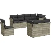 vidaXL 8-delige Loungeset met kussens poly rattan lichtgrijs