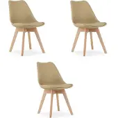 Leobert Stoel - - Mark - Donkerbeige / Natuurkleurige poten - 49 x 52 x 82 cm - Set van 3