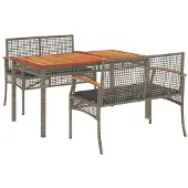 vidaXL 3-delige Tuinset met kussens poly rattan grijs