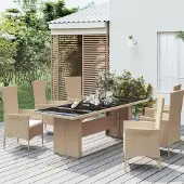 Prolenta Maison Exclusive - Tuintafel met glazen blad, beige polyrotan en hardglas