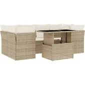 vidaXL 7-delige Loungeset met kussens poly rattan beige