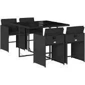 vidaXL 5-delige Tuinset met kussens poly rattan zwart