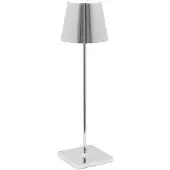 Zafferano Poldina Pro LED-tafellamp, gemaakt van gepolijst chroom, oplaadbaar en dimbaar, met een batterijduur van maximaal 12 uur