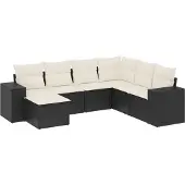 vidaXL 7-delige Loungeset met kussens poly rattan zwart