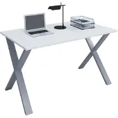 VCM Lona Bureau 140x50 cm X-frame wit/zilverkleurig.