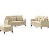 vidaXL 3-delige Loungeset met kussens stof crèmekleurig