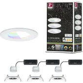 Paulmann LED inbouwspot Nova Coin Smart wit RGBW set van 3 stuks 7,8 cm Coin, dimbaar, wit / opaal, Woon-/ Eetkamer, Aluminium, Modern