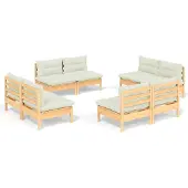 vidaXL 8-delige Loungeset met crèmekleurige kussens grenenhout