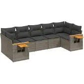 vidaXL 7-delige Loungeset met kussens poly rattan grijs