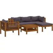vidaXL 6-delige loungeset voor de tuin met kussens, gemaakt van massief acaciahout