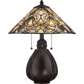 QUOIZEL Tiffany tafellamp India, zwart, Woon-/ Eetkamer, Glas, Tiffany, tafellamp