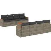 vidaXL 9-delige Loungeset met kussens poly rattan grijs